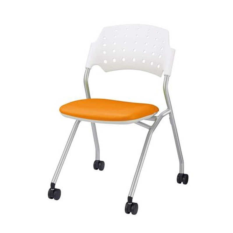 エスコ EA956XA-183 折り畳み椅子(キャスター付/オレンジ) 1個(ご注文単位1個)【直送品】