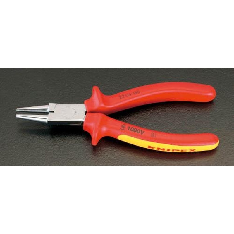 エスコ EA537MB-10 160mm絶縁ラウンドノーズプライヤー(グリップ付/メッキ) 1個（ご注文単位1個）【直送品】