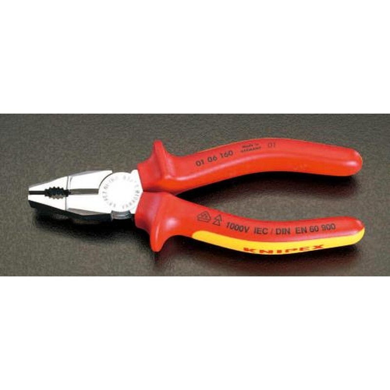 エスコ EA534KD-190 190mm電工ペンチ(絶縁グリップ付/メッキ) 1個（ご注文単位1個）【直送品】
