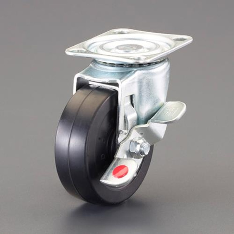 エスコ EA986PP-61 75mmキャスター(自在金具・右ブレーキ/赤ポッチ付) 1個(ご注文単位1個)【直送品】