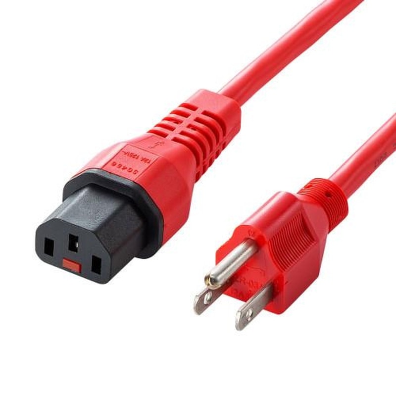 エスコ EA764CD-70 125V/12Ax2m電源コード(コンセント-PC接続/抜止赤 1個(ご注文単位1個)【直送品】