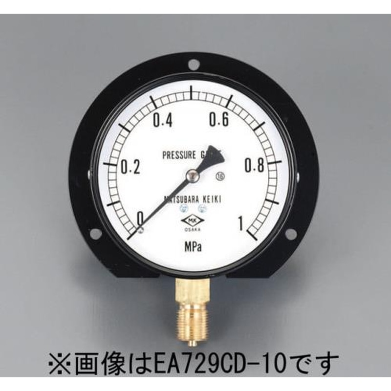 エスコ EA729CE-10 G3/8”/100/128mm/0-1.0MPaつば付圧力計 1個（ご注文単位1個）【直送品】