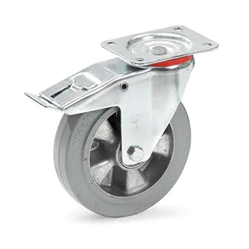 エスコ EA986CL-200 200mmキャスター(自在金具/弾性タイヤ/ブレーキ付) 1個(ご注文単位1個)【直送品】