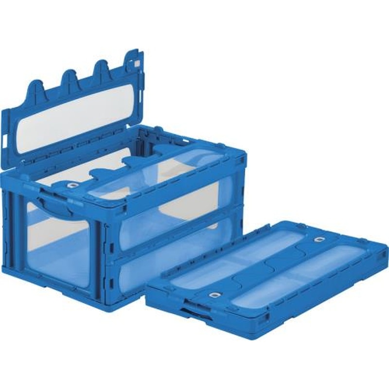 エスコ EA506AA-161 649x439x340mm/74.4L折畳コンテナ(青/蓋付) 1個（ご注文単位1個）【直送品】