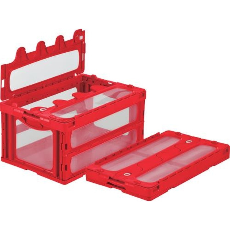 エスコ EA506AA-162 649x439x340mm/74.4L折畳コンテナ(赤/蓋付) 1個（ご注文単位1個）【直送品】