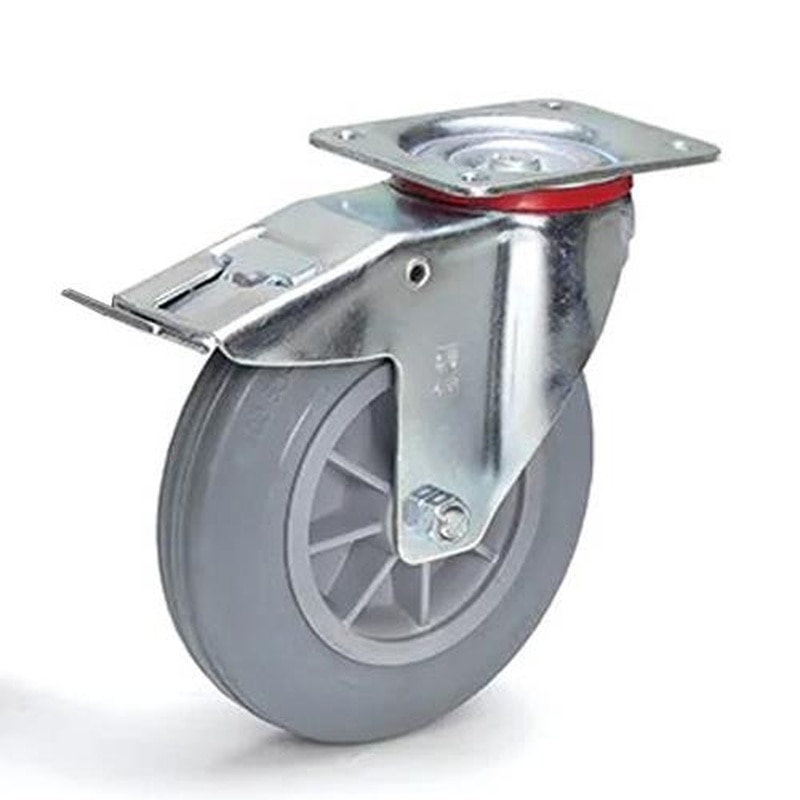 エスコ EA986CH-200 200mmキャスター(自在金具/ゴムタイヤ/ブレーキ付 1個（ご注文単位1個）【直送品】