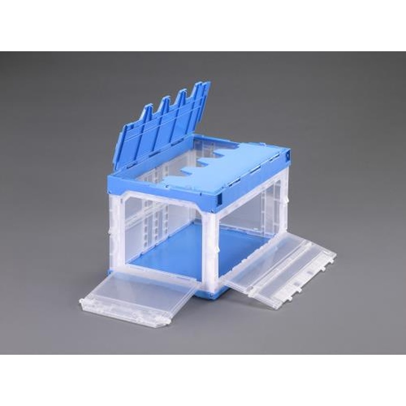 エスコ EA506AA-46A 531x368x334mm/49.6L折畳コンテナ(透明・青/5個 1個（ご注文単位1個）【直送品】