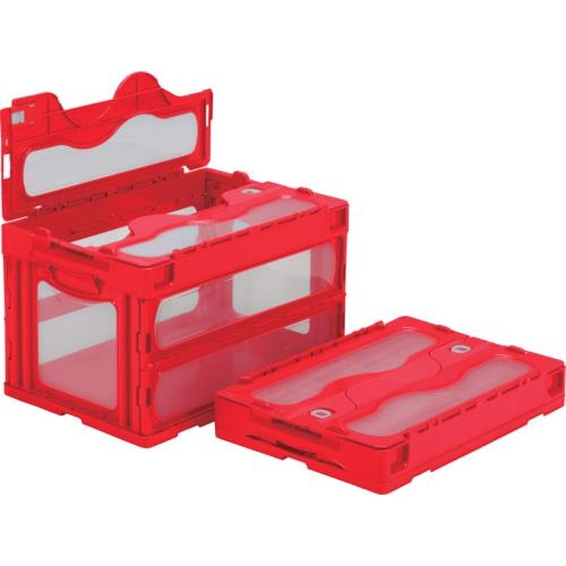 エスコ EA506AA-142 530x366x334mm/50.2L折畳コンテナ(赤/蓋付) 1個（ご注文単位1個）【直送品】