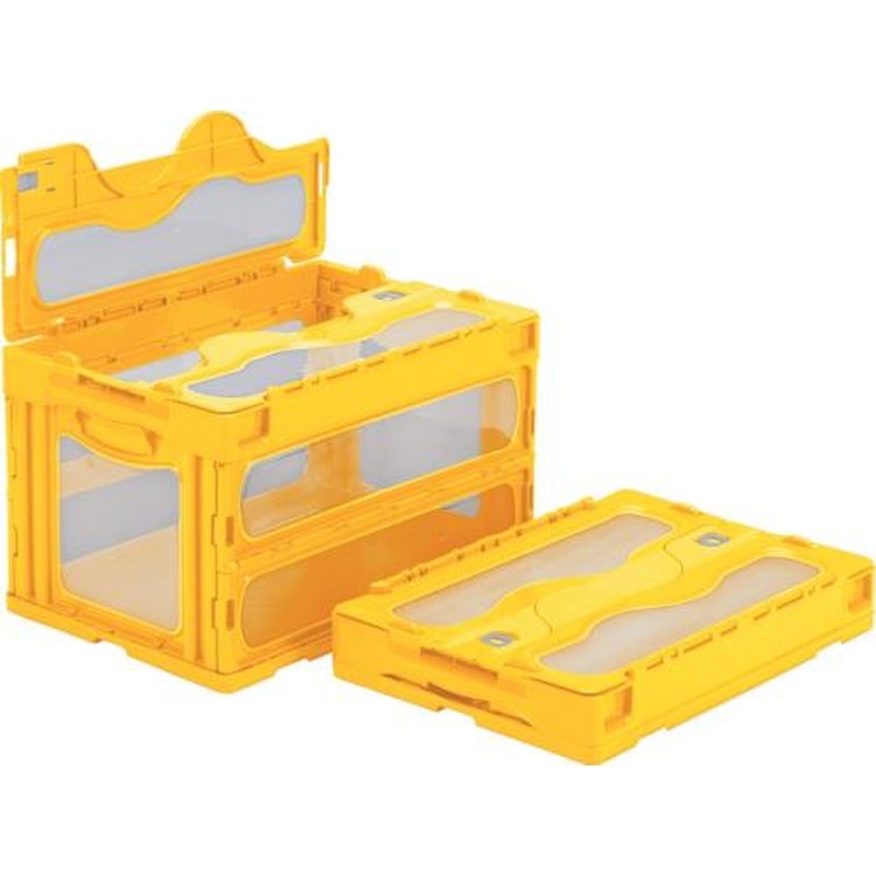 エスコ EA506AA-143 530x366x334mm/50.2L折畳コンテナ(黄/蓋付) 1個(ご注文単位1個)【直送品】