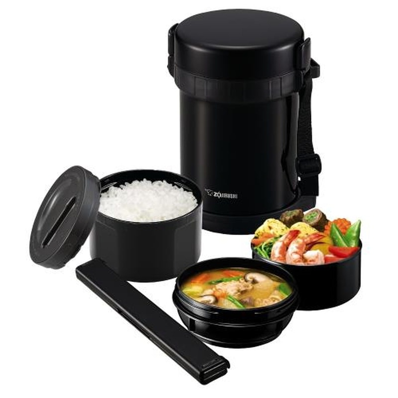 エスコ EA763AV-11B 590+400+280mlランチジャー(黒/ステンレス製) 1個(ご注文単位1個)【直送品】