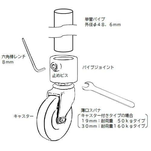 エスコ EA948TF-118A パイプジョイント(φ100ブレーキキャスター/ゴム/コーナー型) 1セット (ご注文単位1セット)【直送品】