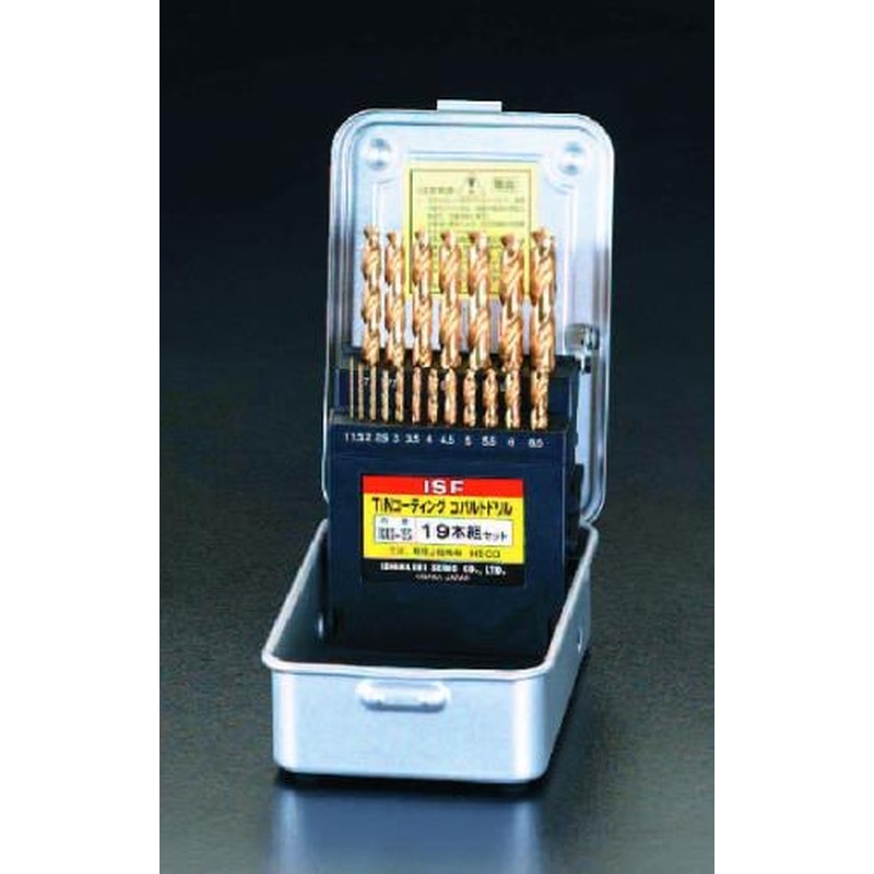 エスコ EA824BE-19 1.0-10mm/19本組ストレートドリル(TinCo-HSS) 1個（ご注文単位1個）【直送品】