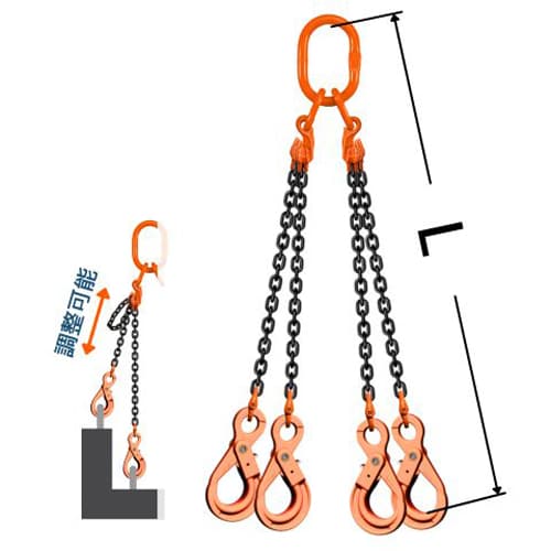 エスコ EA981VZ-33 4.2 tx1.5m スリングチェーン(4本吊/偏荷重吊荷用) 1セット (ご注文単位1セット)【直送品】