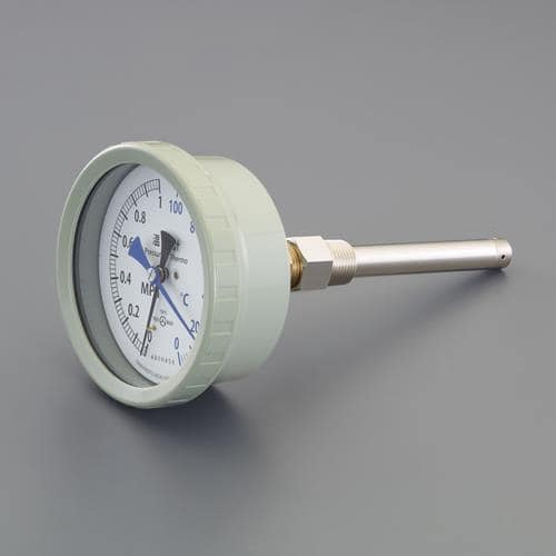 エスコ EA729PA-21 0- 100℃/0-0.6MPa/φ 100mm 温圧計(横型) 1個 （ご注文単位1個）【直送品】