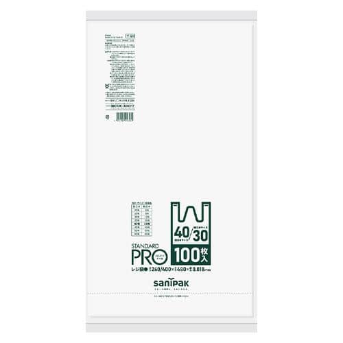 エスコ EA995AF-45 40号/30号 ポリ袋(白半透明/取っ手付/100枚) 1個 （ご注文単位1個）【直送品】