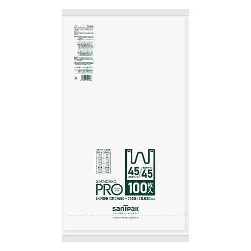 エスコ EA995AF-46 45号/45号 ポリ袋(白半透明/取っ手付/100枚) 1個 （ご注文単位1個）【直送品】