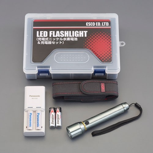エスコ EA758E-131 [単3x2本]フラッシュライト/LED(充電池セット) 1セット （ご注文単位1セット）【直送品】