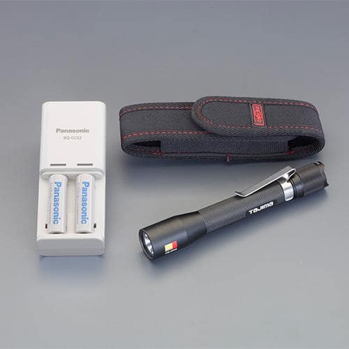 エスコ EA758TA-813 [単3x2本] フラッシュライト/LED(充電池セット/黒) 1セット （ご注文単位1セット）【直送品】