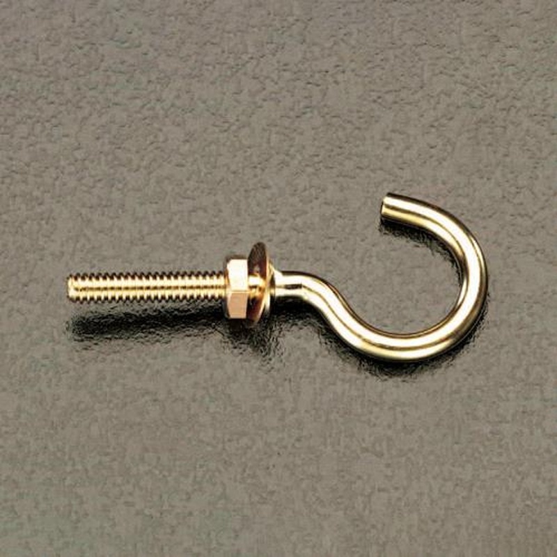 エスコ EA951DR-31 φ3.2x25mmナット・ねじ付フック(真鍮/2個) 1個(ご注文単位1個)【直送品】