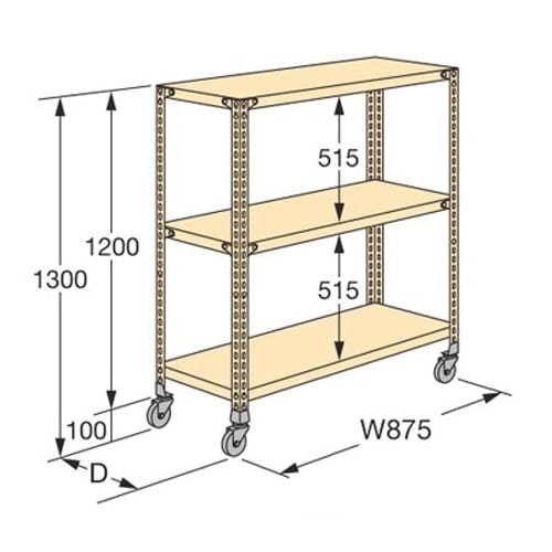 エスコ EA976FE-22 875x600x1300mm/3段 軽量キャスターラック 1台 （ご注文単位1台）【直送品】