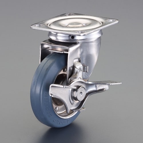 エスコ EA986PN-354 125mm キャスター(ゴム車/自在/ストッパー付/ステンレス製) 1個 （ご注文単位1個）【直送品】
