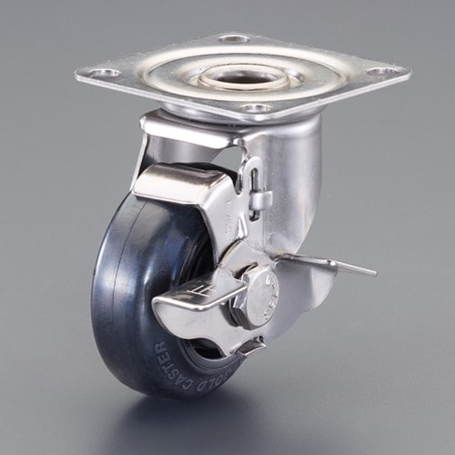 エスコ EA986PN-383 130mm キャスター(ゴム車/自在/ストッパー付/ステンレス製) 1個 （ご注文単位1個）【直送品】