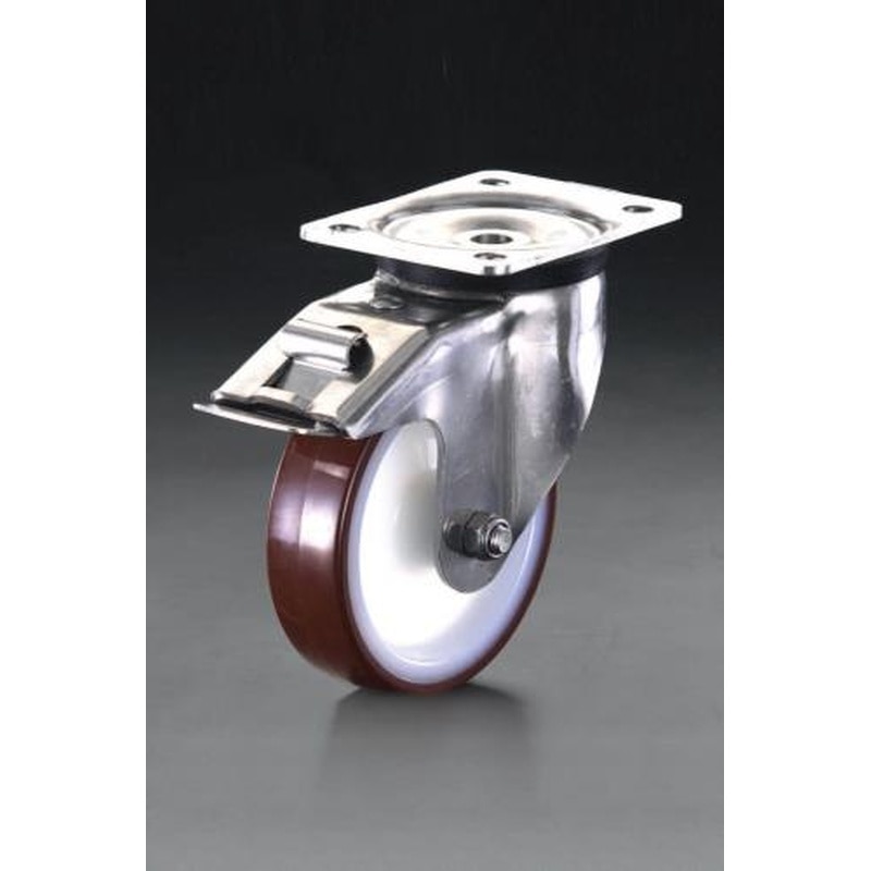 エスコ EA986LH-0 100mmキャスター(自在・後ブレーキ付・ステンレス製) 1個（ご注文単位1個）【直送品】