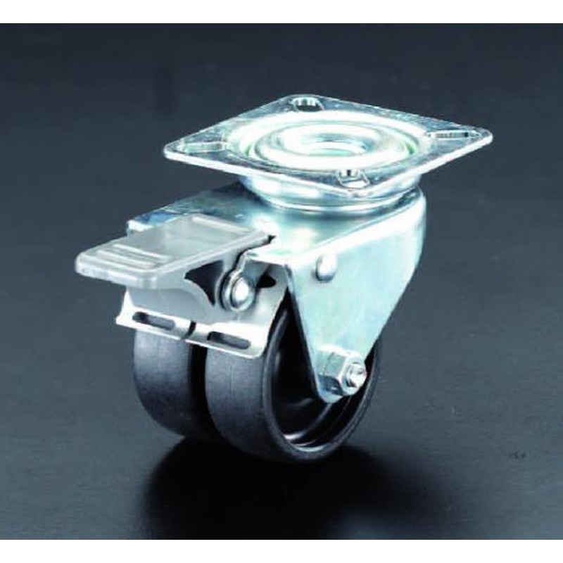 エスコ EA986GS-50 50mmキャスター(自在・ツインホイール・後輪ブレーキ) 1個（ご注文単位1個）【直送品】