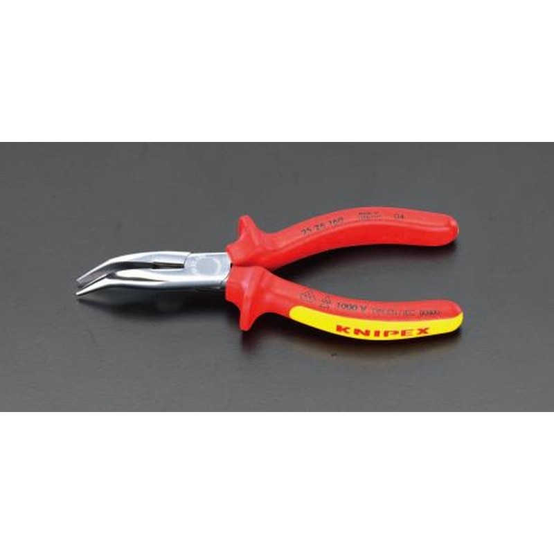 エスコ EA537KB-1A 160mm絶縁ラジオペンチ(グリップ付/メッキ/40゜先曲) 1個（ご注文単位1個）【直送品】