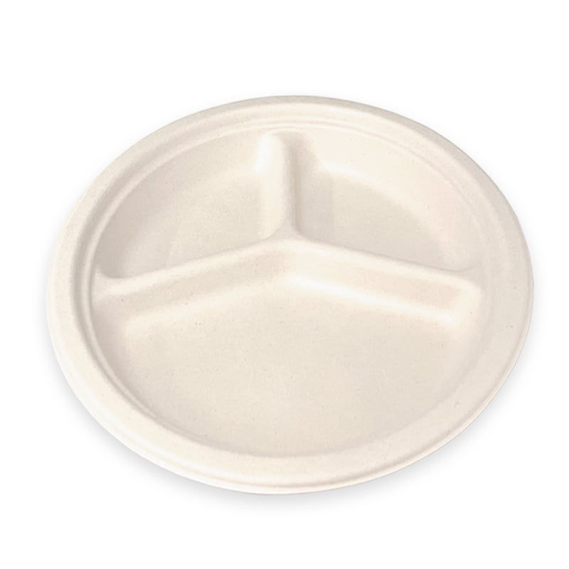 プラテック45 未晒しバガスプレート 3仕切り φ26cm 30枚入 NPL-CPN3-P007 1パック（ご注文単位20パック）【直送品】