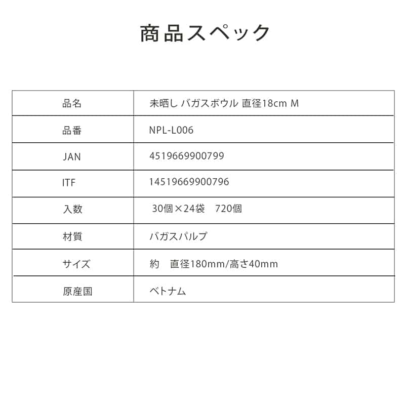 プラテック45 未晒しバガスボウル M φ18cm 30枚入 NPL-L006 1パック（ご注文単位24パック）【直送品】