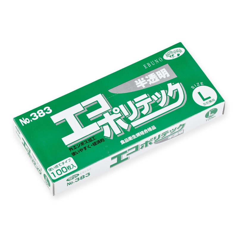 エブノ ポリ手袋 エコポリテック L 箱入 383 半透明 100枚/箱(ご注文単位60箱)【直送品】