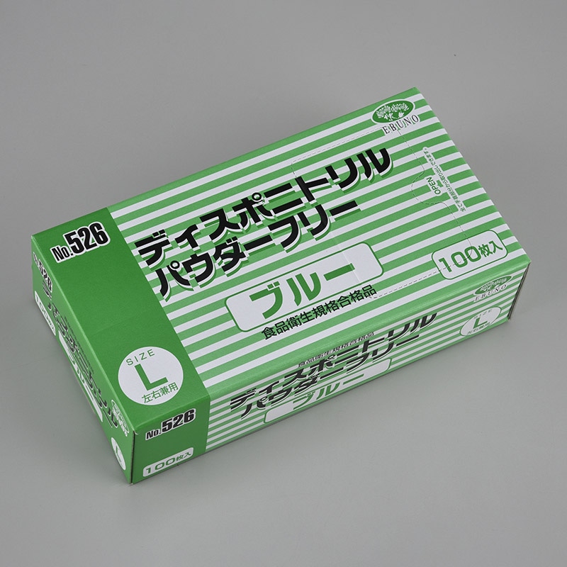 エブノ ディスポニトリル手袋　パウダーフリー L 526　ブルー 100枚/箱（ご注文単位20箱）【直送品】