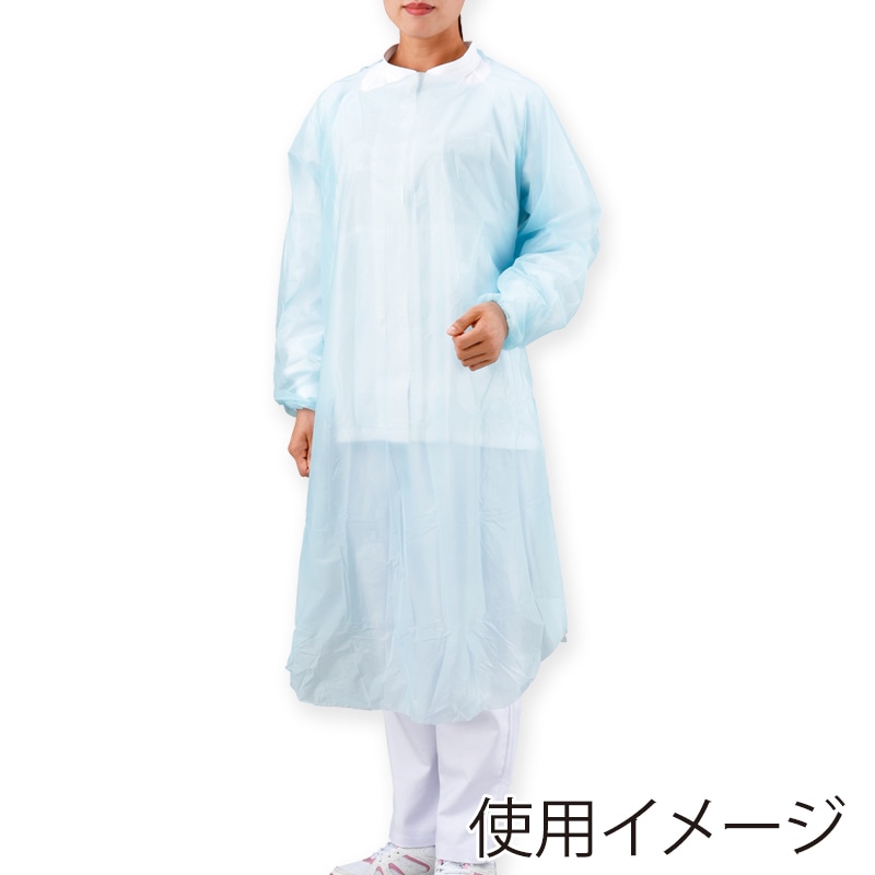 エブノ 袖付エプロン　エブケア L 6080　ブルー 20枚/箱（ご注文単位12箱）【直送品】