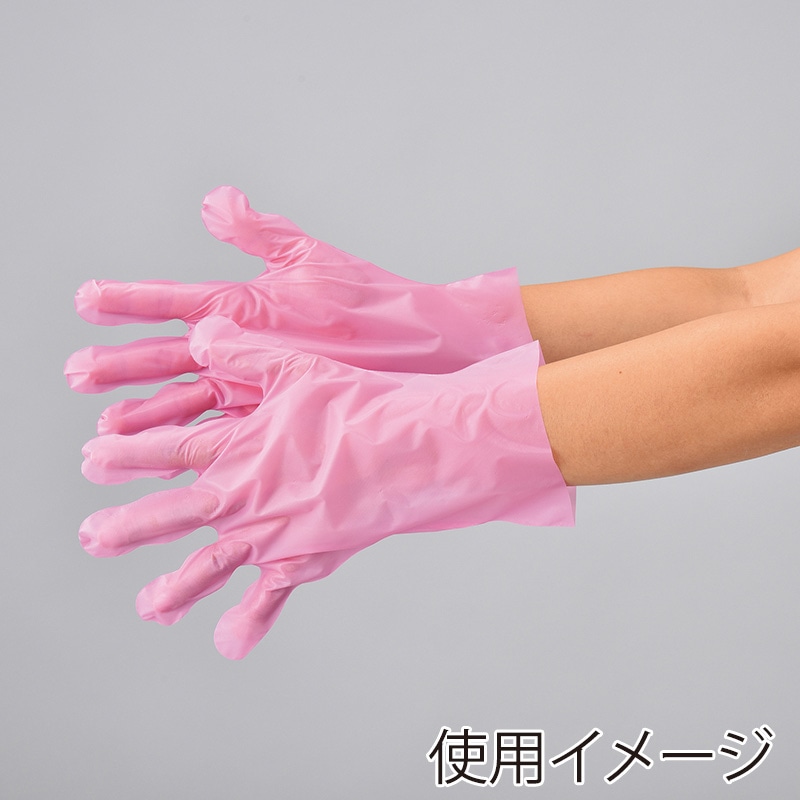 エブノ ポリ手袋 エブケアエンボス絞り M 袋入 3055 ピンク 100枚/袋(ご注文単位60袋)【直送品】