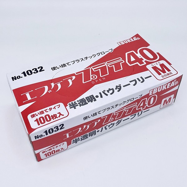 エブノ PVC手袋 エブケアプラテ40 No.1032 半透明 パウダーフリー M 139273 100枚/箱