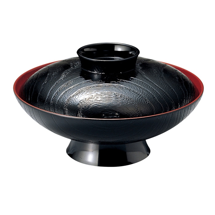 福井クラフト 雑煮椀 6寸 桐杢煮物椀 蓋親セット 黒 内朱 33100620 1個(ご注文単位1個)【直送品】