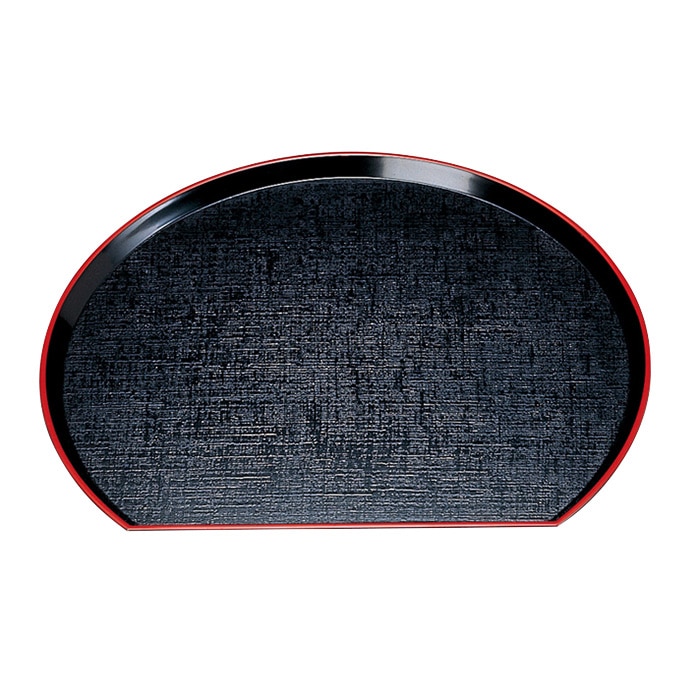 福井クラフト 布目半月盆 尺2 片面 黒天朱 15000160 1枚(ご注文単位1枚)【直送品】