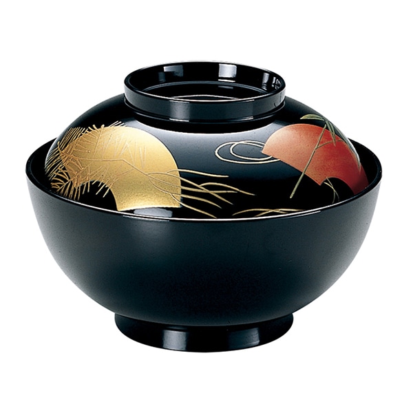 福井クラフト 雑煮椀 4.5寸 蓋親セット 黒扇面 う 36501360 1個(ご注文単位1個)【直送品】