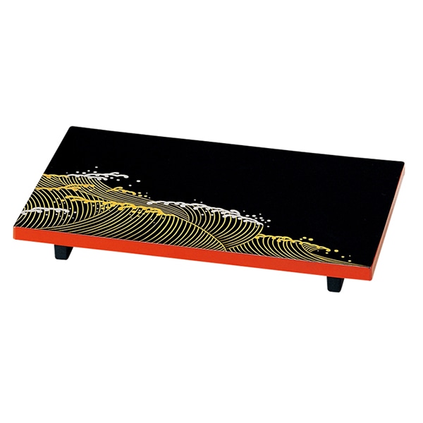 福井クラフト 盛皿 左内1人用付台 黒渕朱荒波 51227260 1個(ご注文単位1個)【直送品】