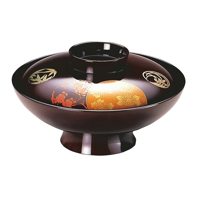 福井クラフト 雑煮椀 6寸 小槌椀 蓋親セット 溜/花丸 内黒 34010650 1個(ご注文単位1個)【直送品】