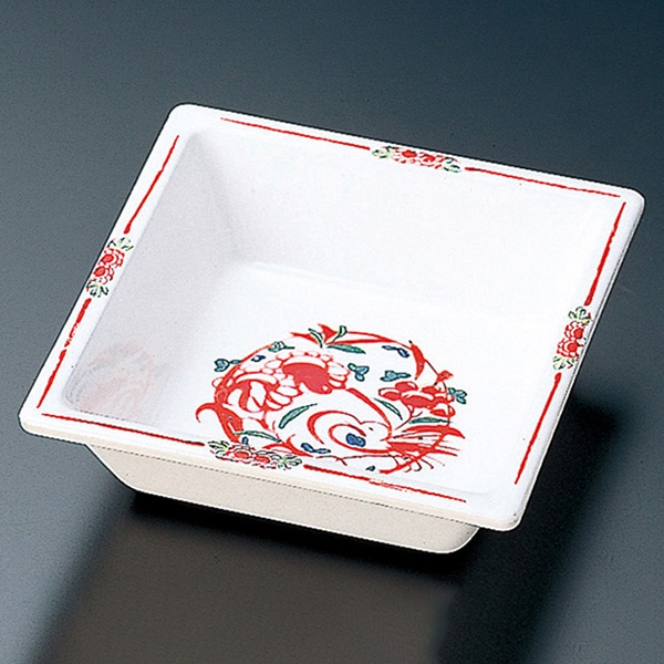 福井クラフト 松花堂用小鉢　渕付角鉢 赤絵 22000900 1個（ご注文単位1個）【直送品】