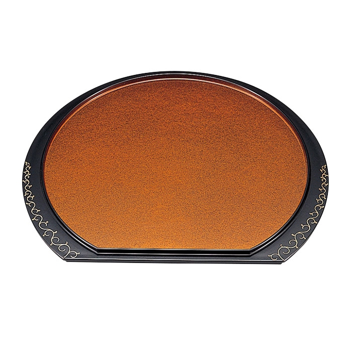 福井クラフト 半月両面盆　尺3　裏木目 木目梨地唐草／黒塗 15014210 1枚（ご注文単位1枚）【直送品】