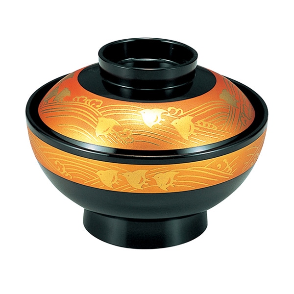 福井クラフト 耐熱吸物椀　4寸　仙才椀　蓋親セット 黒／金帯波千鳥　内黒 33500470 1個（ご注文単位1個）【直送品】