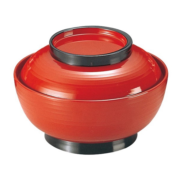 福井クラフト 耐熱雑煮椀　4.5寸　乱引三日月丼　蓋親セット 朱ツバ黒　内朱 33601440 1個（ご注文単位1個）【直送品】