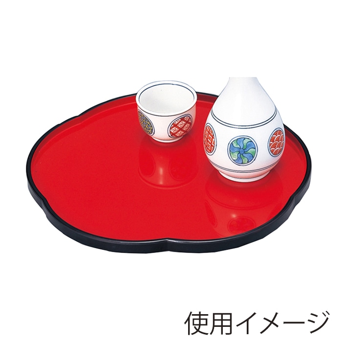 福井クラフト ミニトレー　8寸　梅型盆 朱天黒 50302130 1枚（ご注文単位1枚）【直送品】