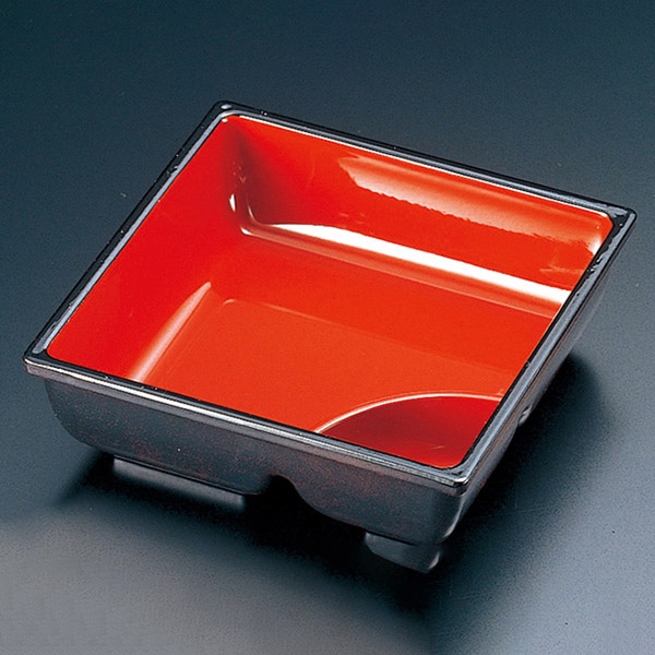 福井クラフト 松花堂用小鉢 タレ付角鉢 朱天黒 22020020 1個(ご注文単位1個)【直送品】