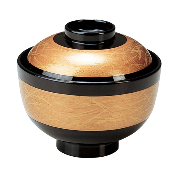 福井クラフト 耐熱小吸椀　麻呂小吸椀　蓋親セット 金帯松葉　内黒 12023520 1個（ご注文単位1個）【直送品】