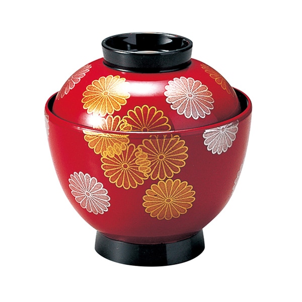 福井クラフト 耐熱小吸椀 3.2寸 玉子椀 蓋親セット 朱菊詰 内黒 12023930 1個(ご注文単位1個)【直送品】