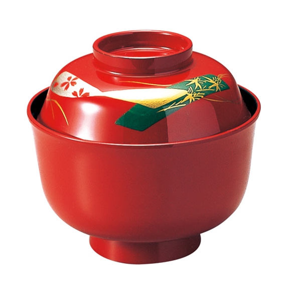 福井クラフト 耐熱吸物椀　3.7寸　羽反吸物椀　蓋親セット 朱短冊　内黒 12024670 1個（ご注文単位1個）【直送品】